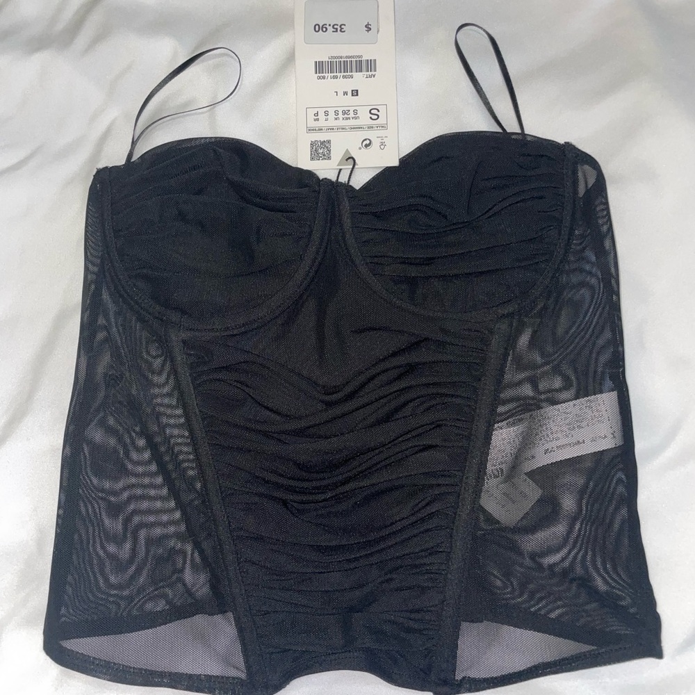 ZARA Black Mesh Strapless Bustier Corset Top